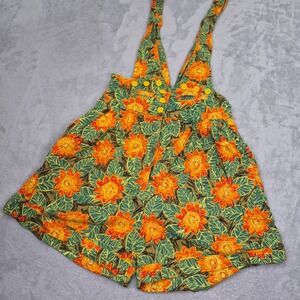Vintage G Pellini Womens L Floral Cotton Romper Button Front Tropical Unique